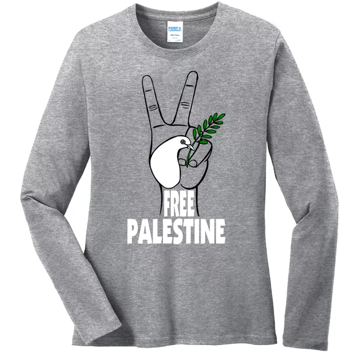 West Bank Middle East Peace Dove Olive Branch Free Palestine Ladies Long Sleeve Shirt