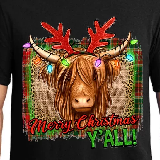 Western Boho Merry Christmas YAll Highland Hairy Heifer Cow Cool Gift Pajama Set