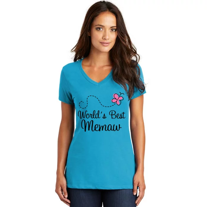 Worlds Best Memaw Grandma Gift Women's V-Neck T-Shirt