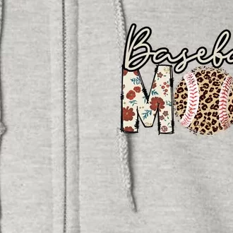 Women Baseball Mom Leopard Game Day Baseball Mothers Day Full Zip Hoodie