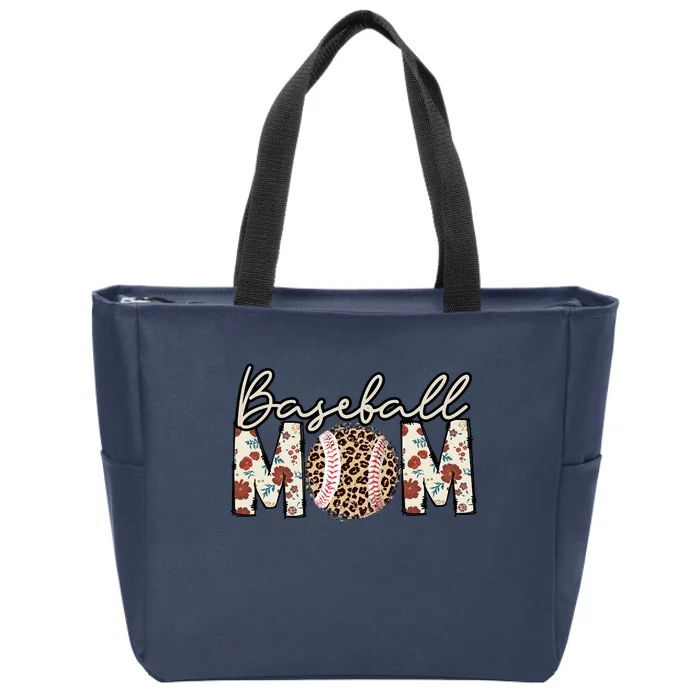 Women Baseball Mom Leopard Game Day Baseball Mothers Day Zip Tote Bag