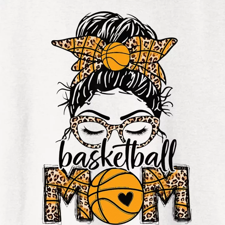 Women Basketball Mom Game Day Messy Bun Leopard Bleached Women's Crop Top Tee