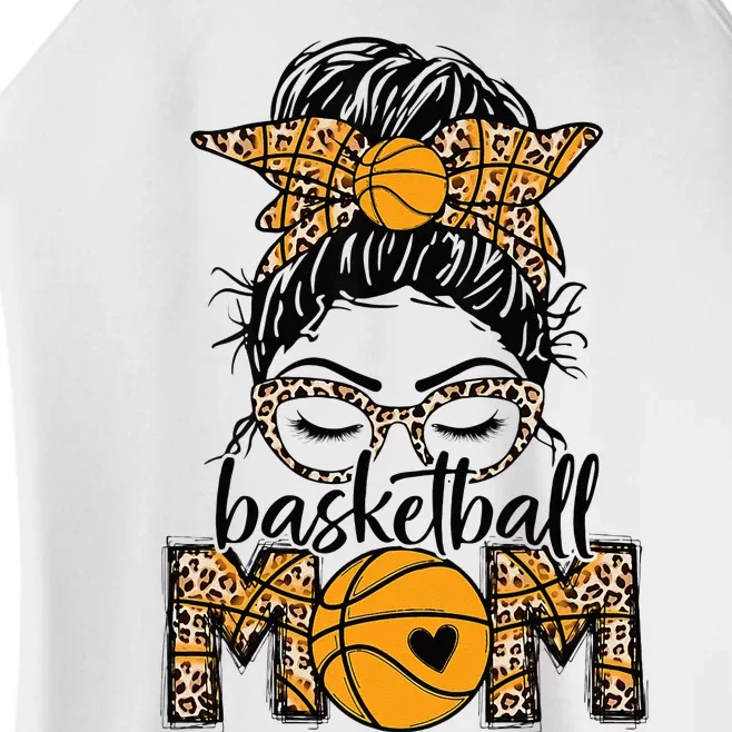 Women Basketball Mom Game Day Messy Bun Leopard Bleached Women’s Perfect Tri Rocker Tank