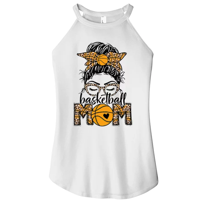 Women Basketball Mom Game Day Messy Bun Leopard Bleached Women’s Perfect Tri Rocker Tank