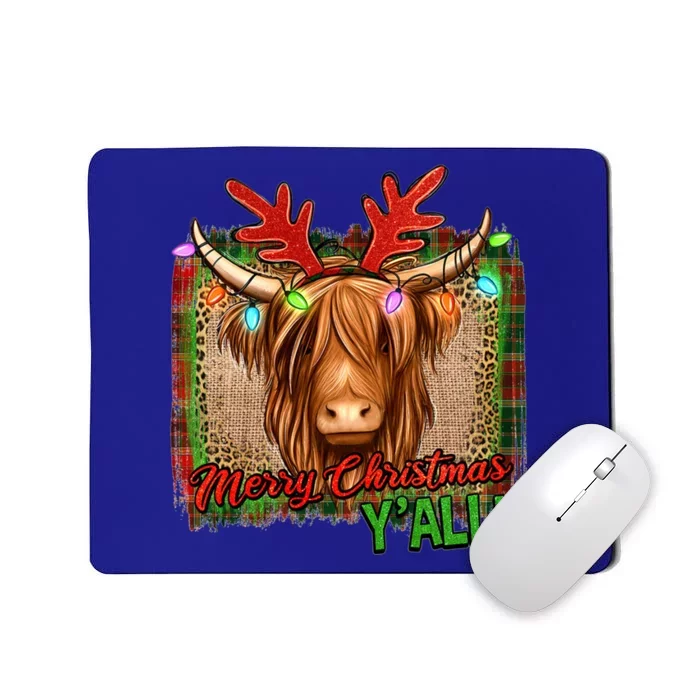 Western Boho Merry Christmas YAll Highland Hairy Heifer Cow Gift Mousepad