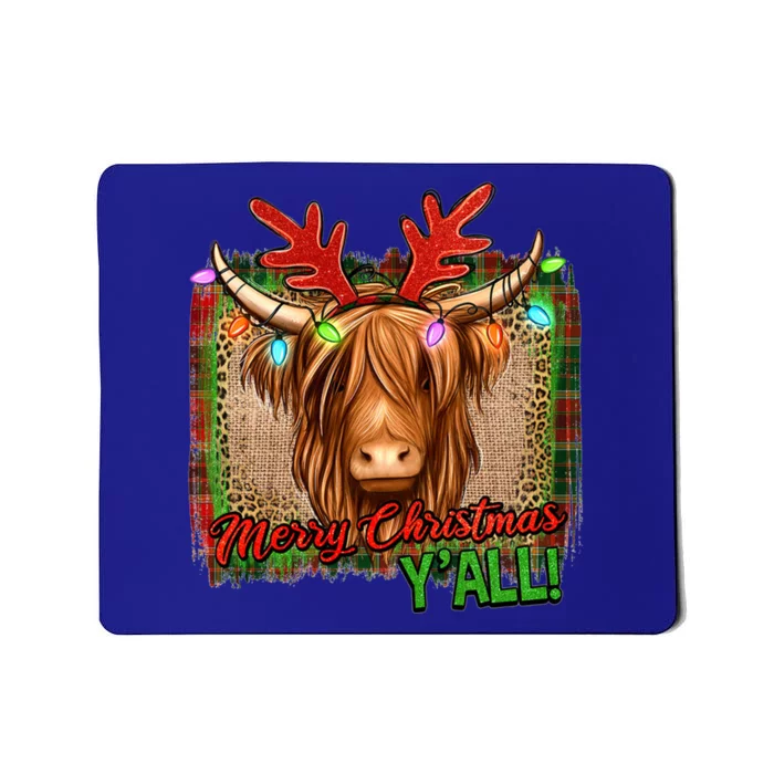 Western Boho Merry Christmas YAll Highland Hairy Heifer Cow Gift Mousepad