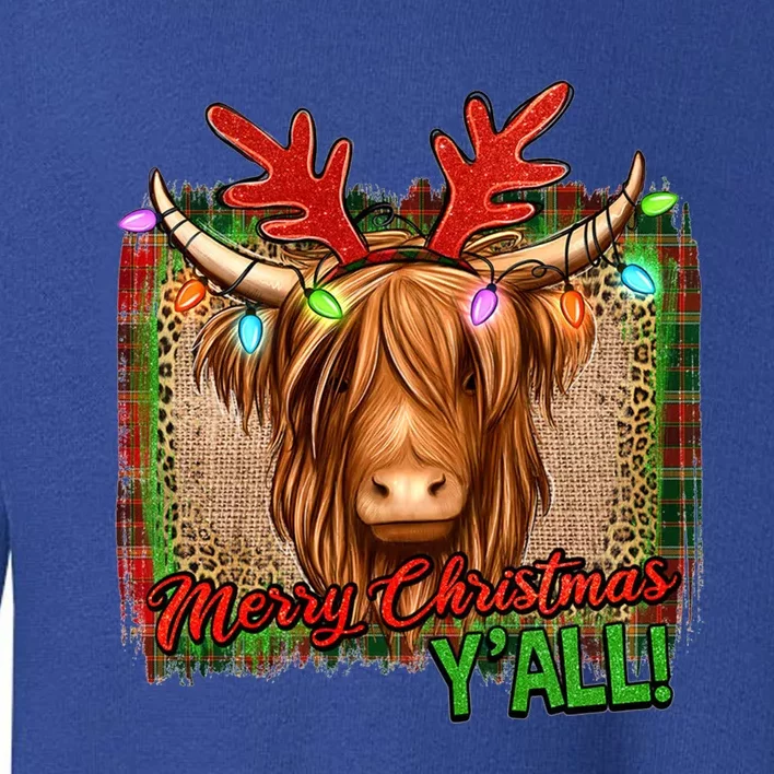 Western Boho Merry Christmas YAll Highland Hairy Heifer Cow Gift Toddler Sweatshirt