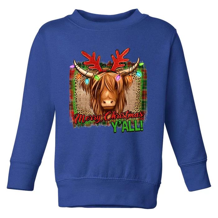 Western Boho Merry Christmas YAll Highland Hairy Heifer Cow Gift Toddler Sweatshirt