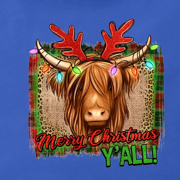 Western Boho Merry Christmas YAll Highland Hairy Heifer Cow Gift Zip Tote Bag