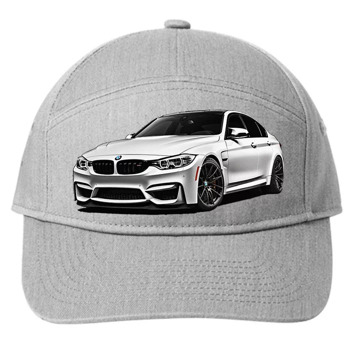 White Beamer M3m4 Sedan Sports Car Art M Series 7-Panel Snapback Hat