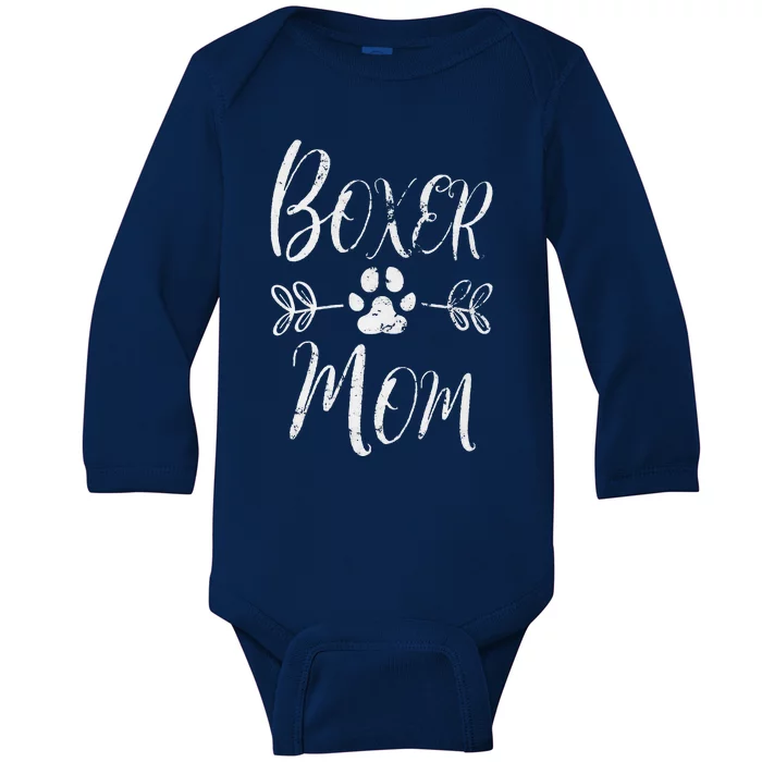 Womens Boxer Mom Boxer Dog Lover Owner Funny Boxer Dog Mom Baby Long Sleeve Bodysuit