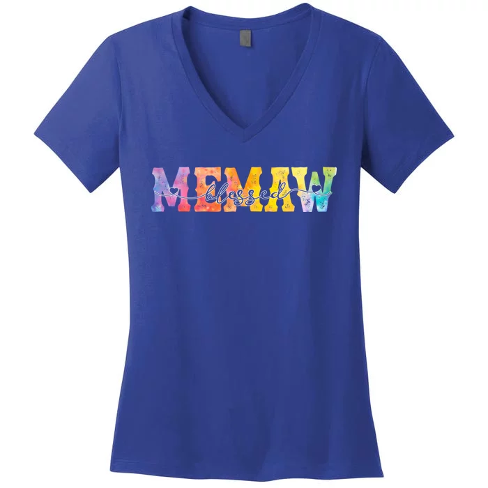 Wo Blessed Memaw Cute Colorful Hearts Memaw Gift Funny Gift Women's V-Neck T-Shirt