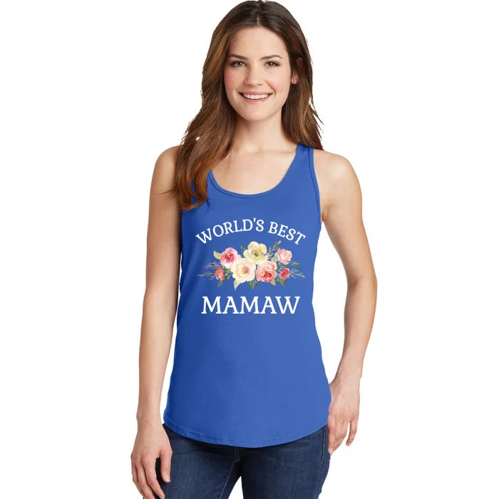 World's Best Mamaw Pink Watercolor Flower Bouquet Meaningful Gift Ladies Essential Tank