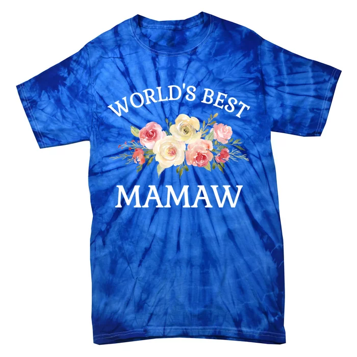 World's Best Mamaw Pink Watercolor Flower Bouquet Meaningful Gift Tie-Dye T-Shirt