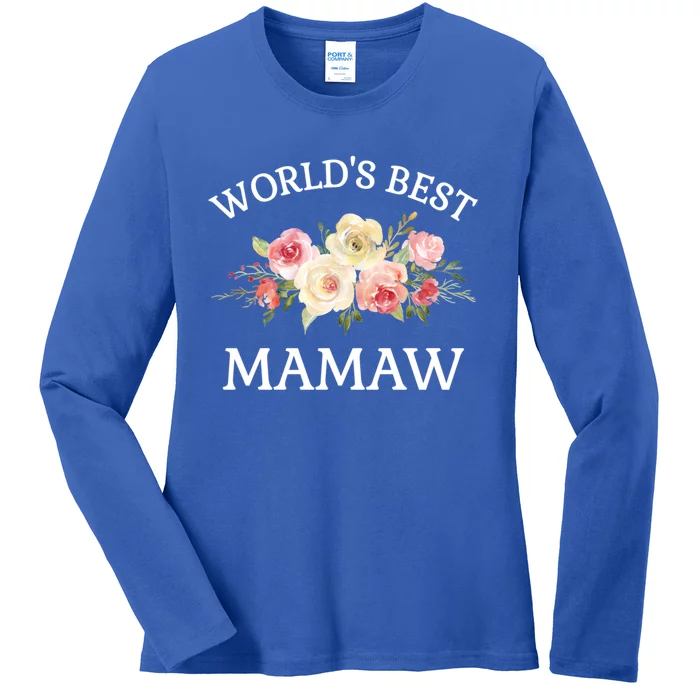 World's Best Mamaw Pink Watercolor Flower Bouquet Meaningful Gift Ladies Long Sleeve Shirt