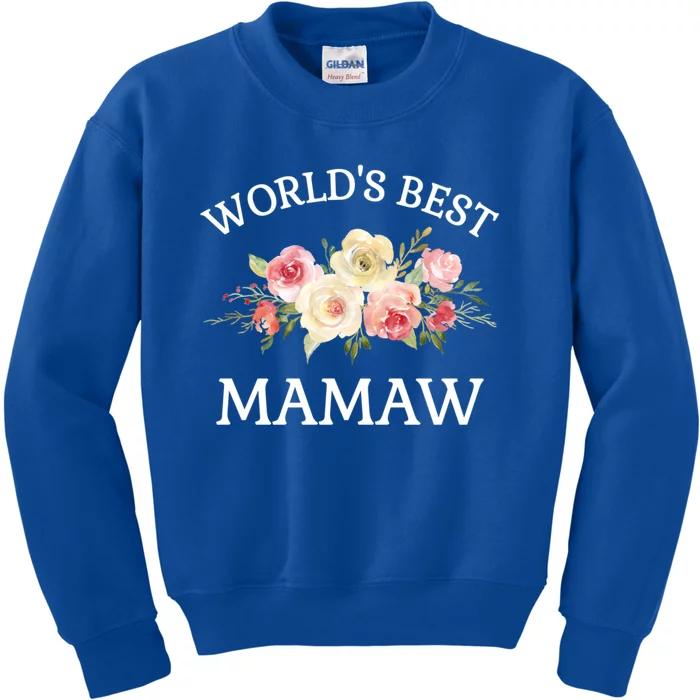 World's Best Mamaw Pink Watercolor Flower Bouquet Meaningful Gift Kids Sweatshirt