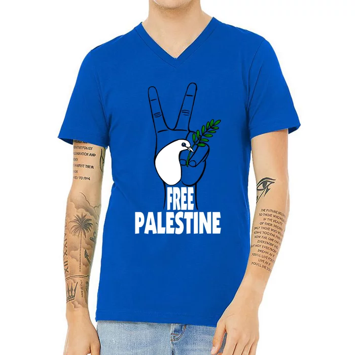 West Bank Middle East Peace Dove Olive Branch Free Palestine Gift V-Neck T-Shirt