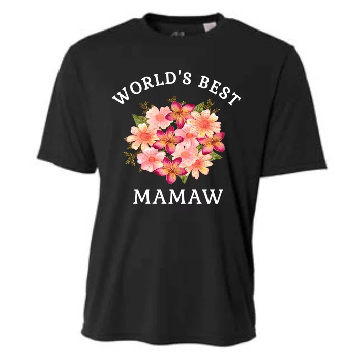 Worlds Best Mamaw Pink Peach Flower Grandma Gift Funny Gift Cooling Performance Crew T-Shirt