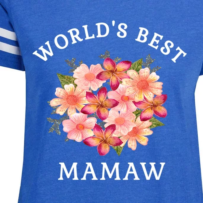 Worlds Best Mamaw Pink Peach Flower Grandma Gift Funny Gift Enza Ladies Jersey Football T-Shirt