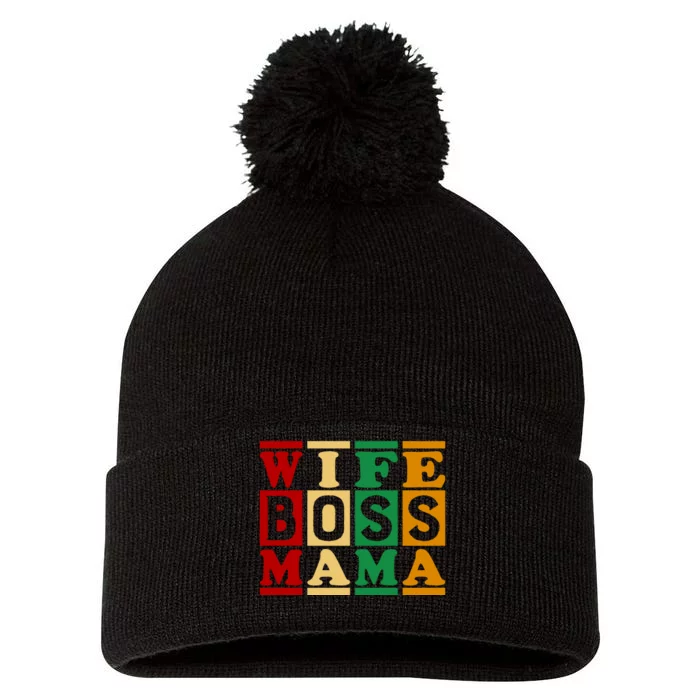 Wife Boss Mama Pom Pom 12in Knit Beanie