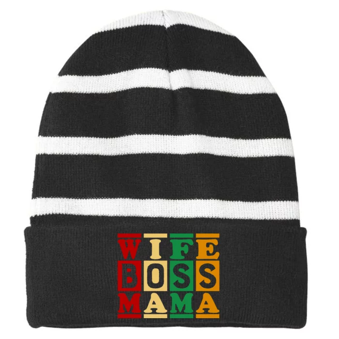 Wife Boss Mama Striped Beanie with Solid Band