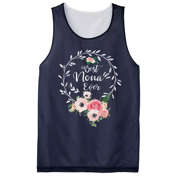 Womens Best Nona Ever Floral Decoration Grandma Mesh Reversible Basketball Jersey Tank