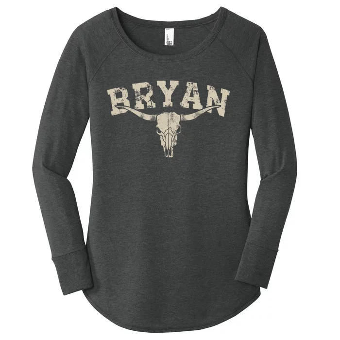 Western Bullskull Name Bryan Vintage Women's Perfect Tri Tunic Long Sleeve Shirt