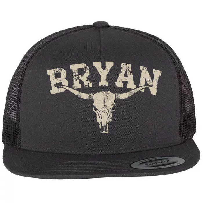 Western Bullskull Name Bryan Vintage Flat Bill Trucker Hat