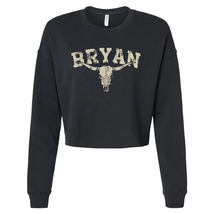 Western Bullskull Name Bryan Vintage Cropped Pullover Crew