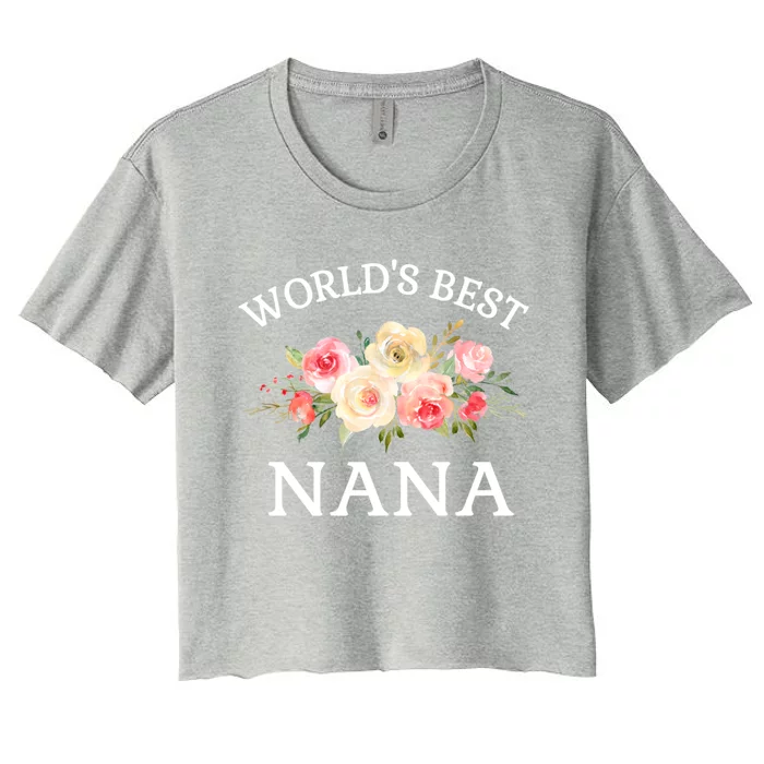 World's Best Nana Pink Watercolor Flower Bouquet Gift Women's Crop Top Tee