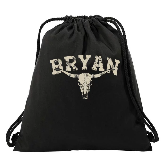 Western Bullskull Name Bryan Vintage Drawstring Bag