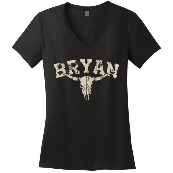 Western Bullskull Name Bryan Vintage Women's V-Neck T-Shirt