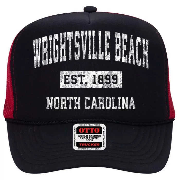 Wrightsville Beach Nc Vintage Sports High Crown Mesh Trucker Hat