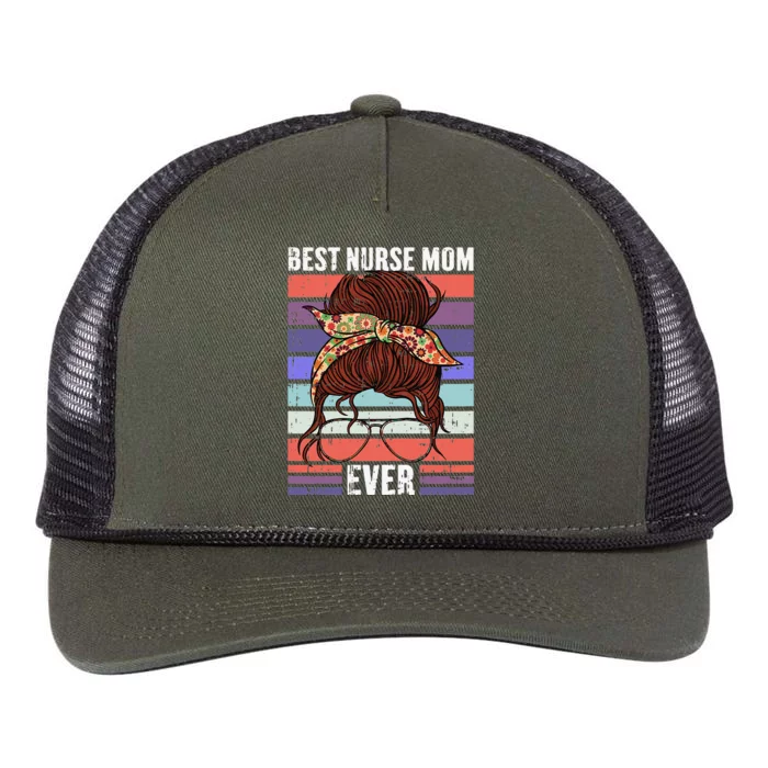 Womens Best Nurse Ever Mothers Day Retro Messy Bun Mom Momma Retro Rope Trucker Hat Cap