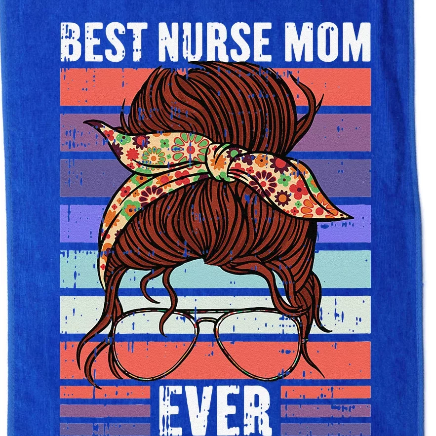 Womens Best Nurse Ever Mothers Day Retro Messy Bun Mom Momma Platinum Collection Golf Towel