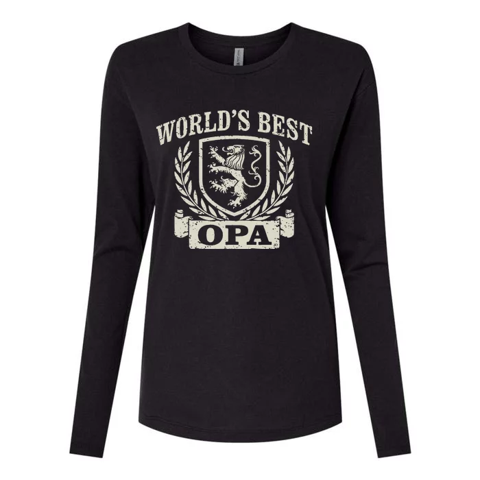 WorldS Best Opa Vintage Crest Grandpa Womens Cotton Relaxed Long Sleeve T-Shirt