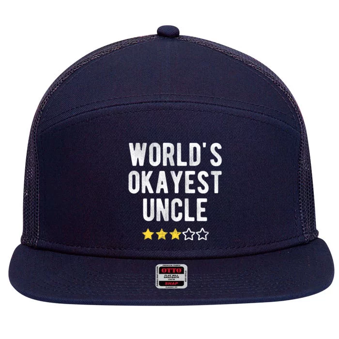 Worlds Best Okayest Uncle Funny Family Matching Costume 7 Panel Mesh Trucker Snapback Hat