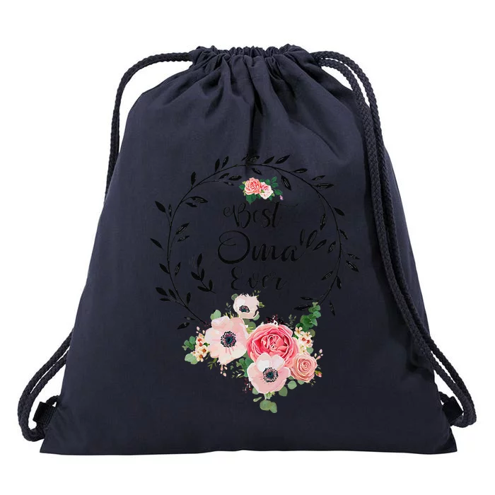 Womens Best Oma Ever Floral Decoration Grandma Love Drawstring Bag