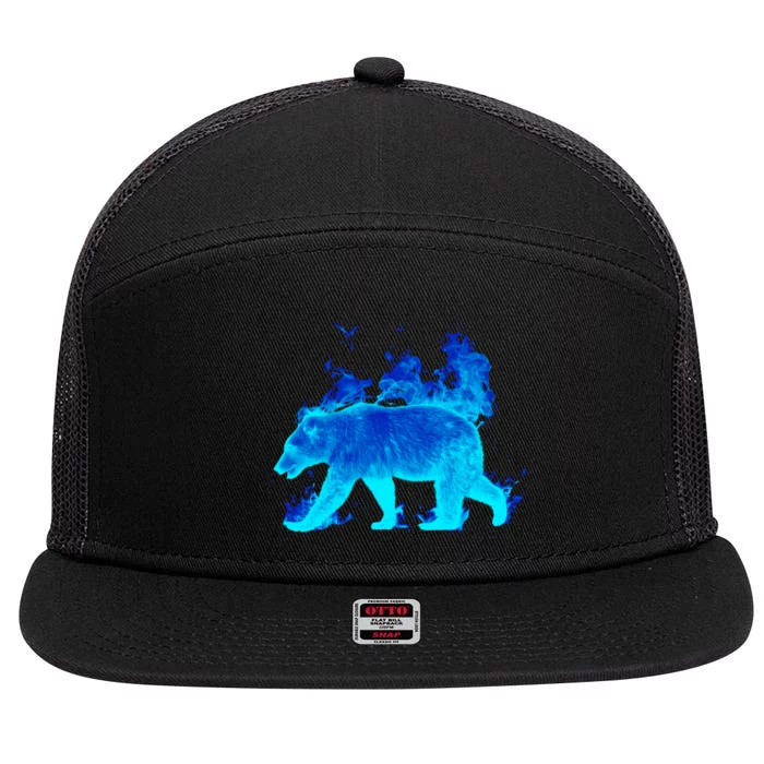 Wild Bear On Fire 7 Panel Mesh Trucker Snapback Hat