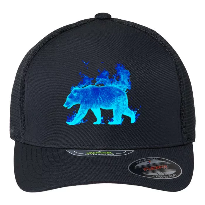 Wild Bear On Fire Flexfit Unipanel Trucker Cap