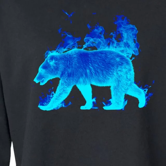 Wild Bear On Fire Cropped Pullover Crew