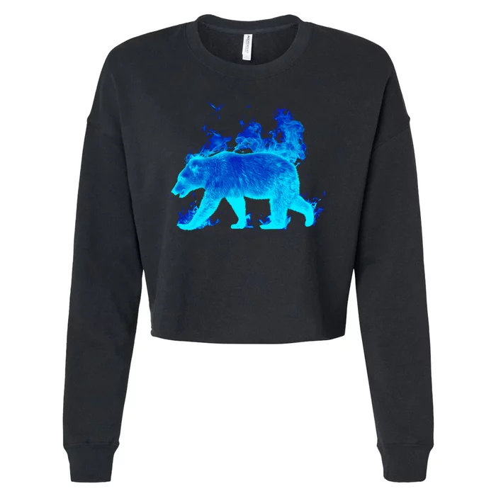 Wild Bear On Fire Cropped Pullover Crew