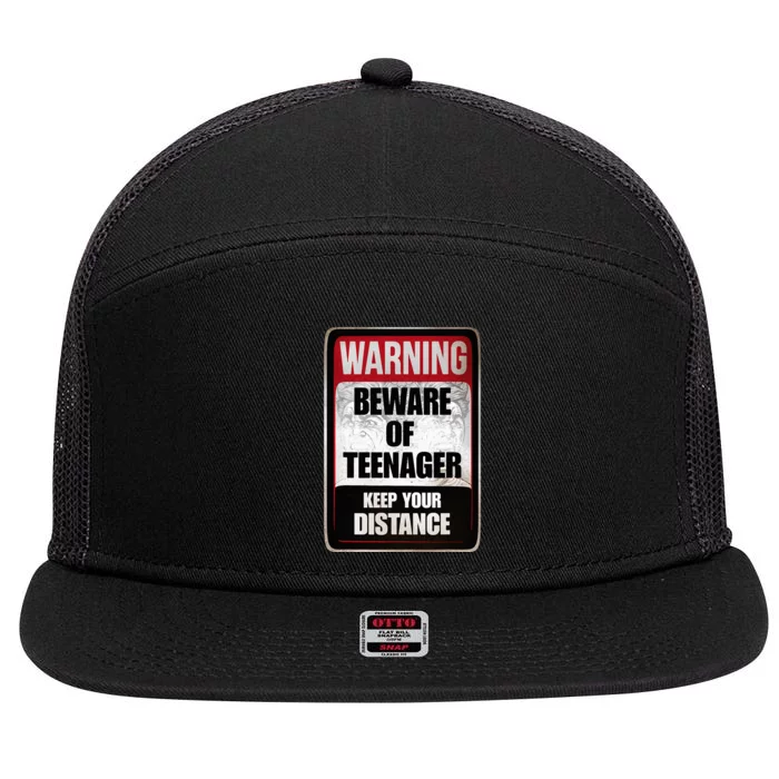 Warning Beware of Teenager Funny Danger Teens 7 Panel Mesh Trucker Snapback Hat