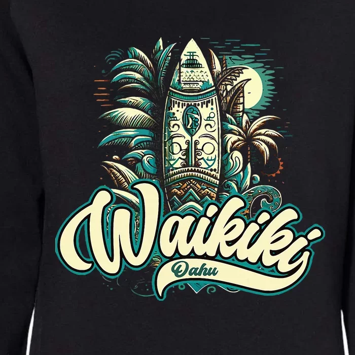 Waikiki Beach Polynesian Hawaii Surf Design Womens California Wash Sweatshirt