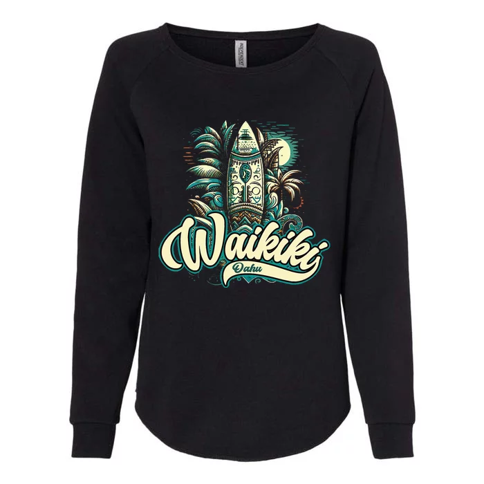 Waikiki Beach Polynesian Hawaii Surf Design Womens California Wash Sweatshirt