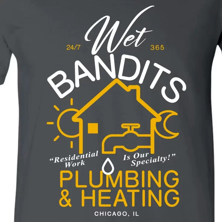 Wet Bandits Plumbing & Heating Chicago V-Neck T-Shirt