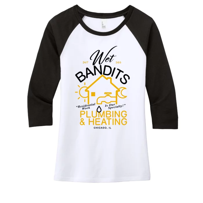 Wet Bandits Plumbing & Heating Chicago Women's Tri-Blend 3/4-Sleeve Raglan Shirt