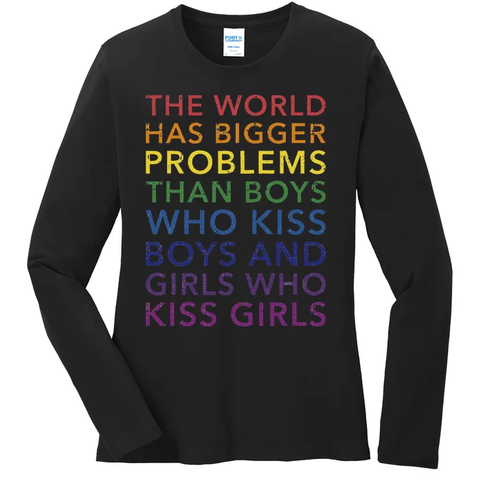 World Bigger Problems Kiss In Rainbow Flag Pride Ladies Long Sleeve Shirt