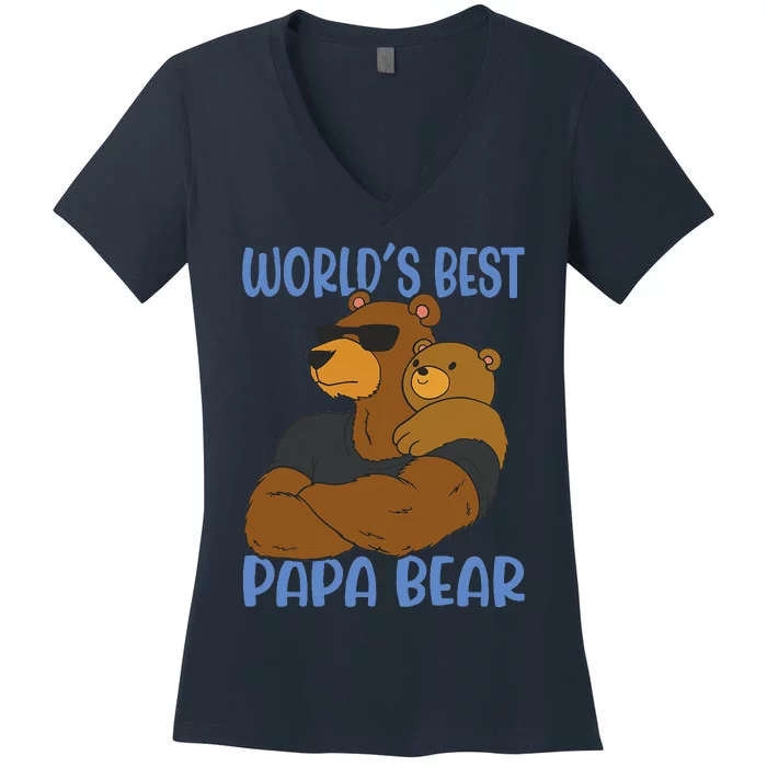 Worlds Best Papa Bear Father Proud Dad Fathers Day Idea Women's V-Neck T-Shirt