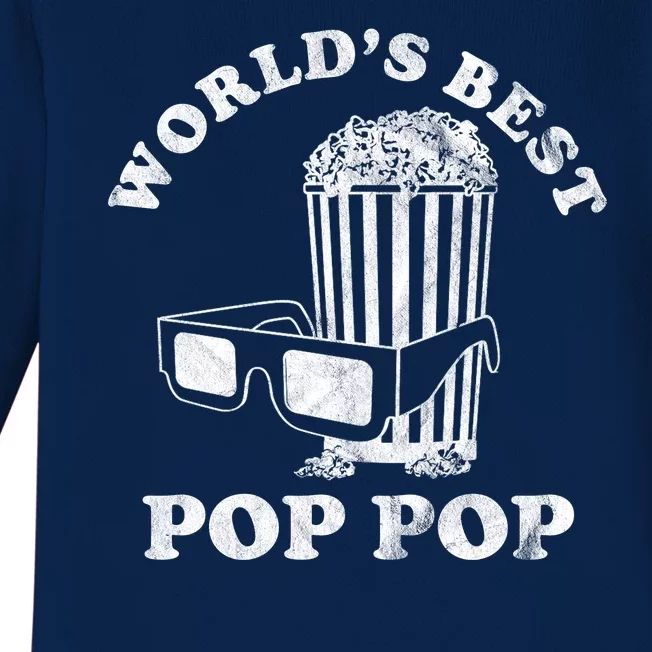 Worlds Best Pop Pop Movie Lover Fathers Day Baby Long Sleeve Bodysuit